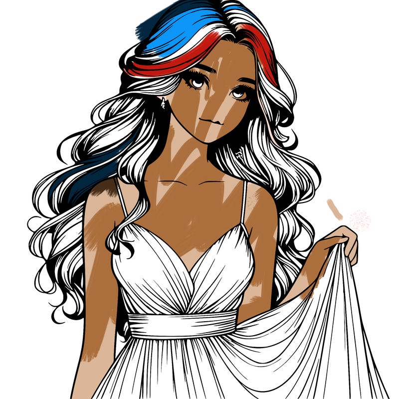 realistic girl in flowy silky prom dress