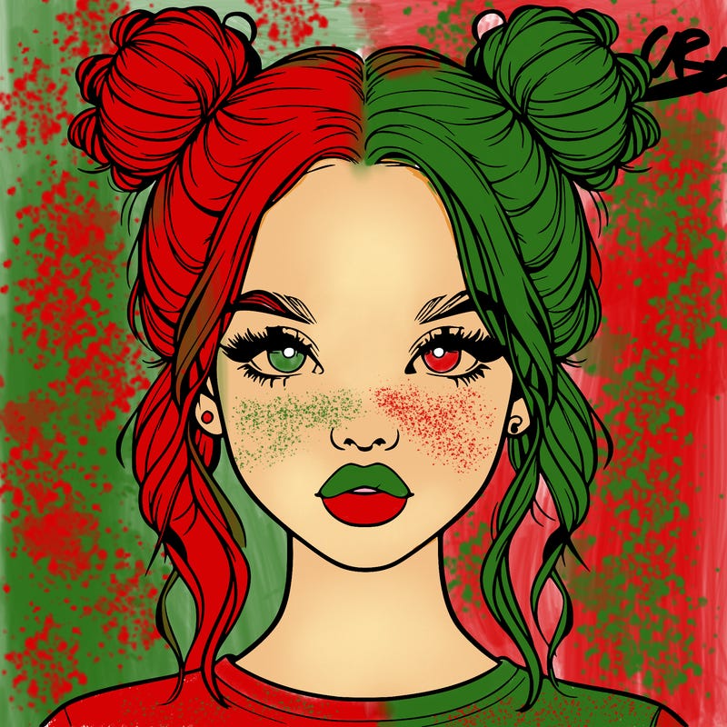 realistic girl with two buns in hair and lips