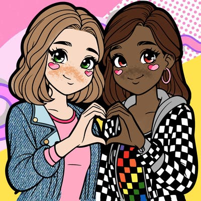 two girl teen besties making a heart