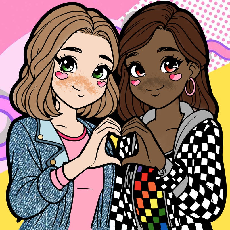 two girl teen besties making a heart