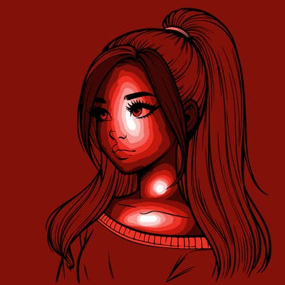 realistic girl with a high ponytail