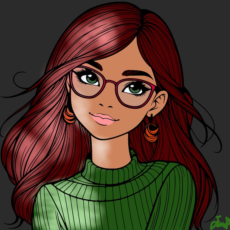 realistic girl with glasses