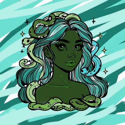 realistic girl with snakes as hair