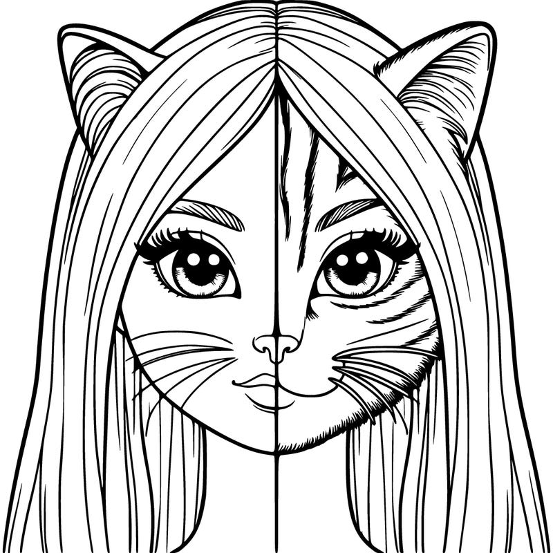 realistic half girl half cat