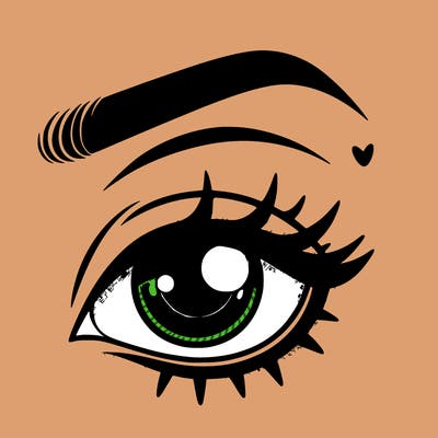 eye without eyebrow and with eyeshadow