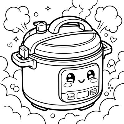Introduce your little one to the joys of the kitchen with this charming pressure cooker coloring page. Its friendly design and thick lines are perfect for developing toddlers' motor skills and sparking creativity.