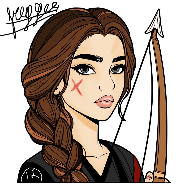 tall beautiful serious realistic girl with eyes a nose a mouth hair in braid holding a bow and arrow