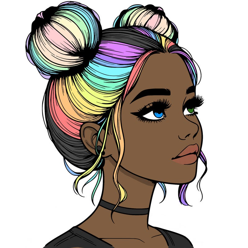 realistic girl with buns on the top of her head