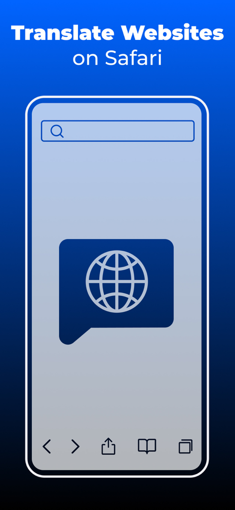 Gráfico que muestra la interfaz de la aplicación Traductor Web para Safari con un icono de globo terráqueo en la pantalla de un smartphone