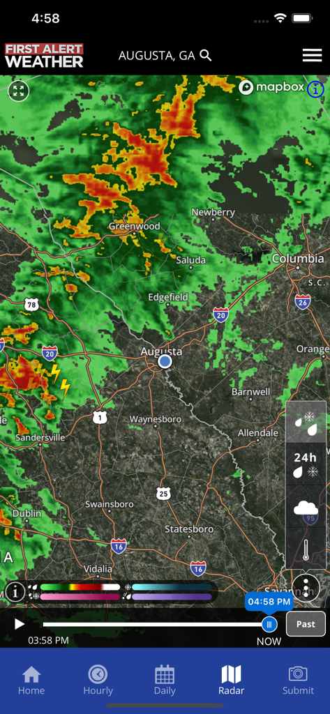Live high resolution weather radar map for Augusta Georgia and the CSRA region on the WRDW Weather app.