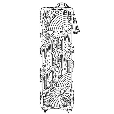 Dive into a world where frosty rime ice meets the vibrant spirit of Pride Month with this unique bookmark coloring page. Perfect for marking your favorite book, this intricate design combines wintery beauty with symbols of love and diversity.