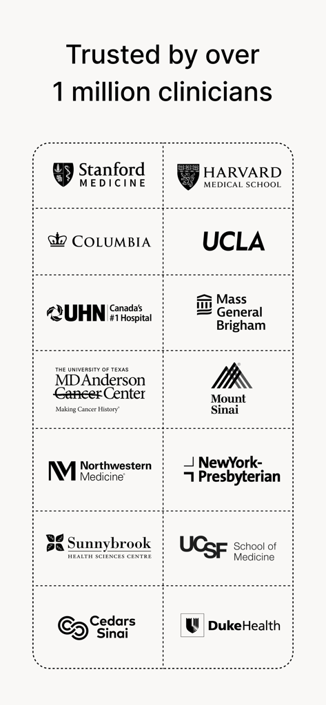 Logotipos de las principales instituciones médicas, incluidas Harvard y Stanford, que confían en la aplicación Pathway.