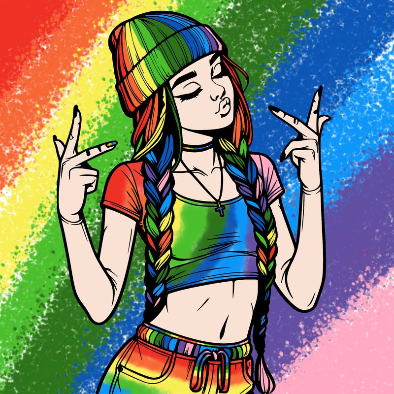 realistic teenage girl with braids and a beanie and crop top doing 🫶🏼