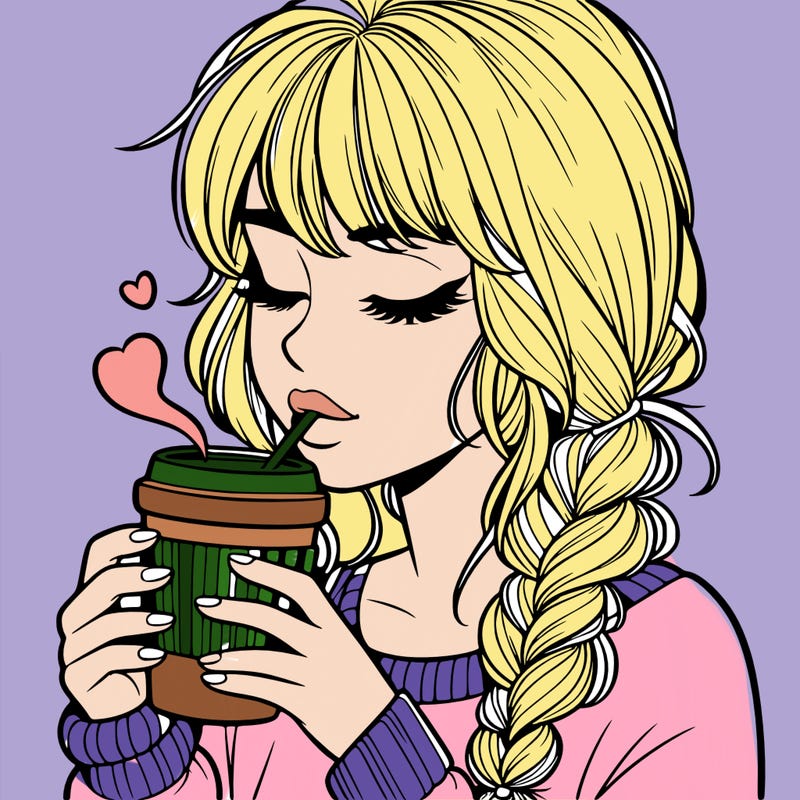 realistic girl drinking coffee