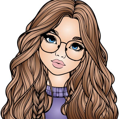 girl with long hair and freckles and glasses realistic