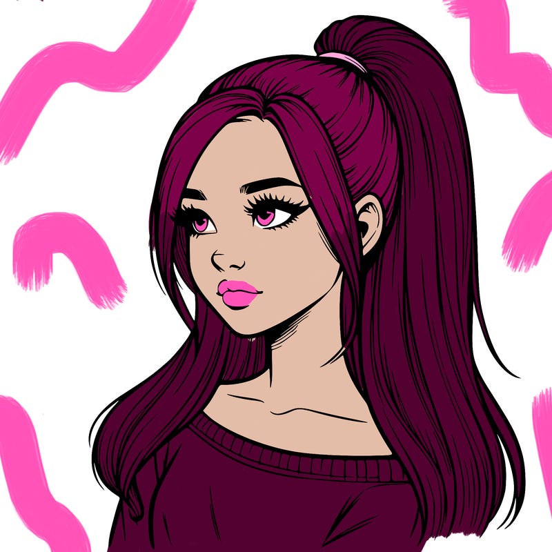 realistic girl with a high ponytail