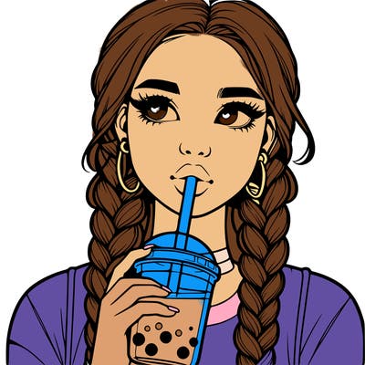 realistic girl with braided hair drinking boba