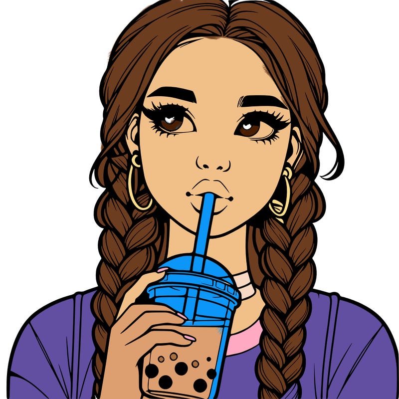 realistic girl with braided hair drinking boba
