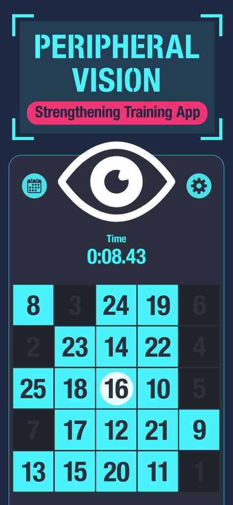 Peripheral Vision Trainer - Interfaz de entrenamiento de cuadrícula numérica de Tabla Schulte en la aplicación Entrenador de Visión Periférica