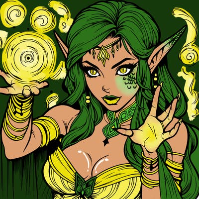 realistic scary beautiful elf sorceress casting spell