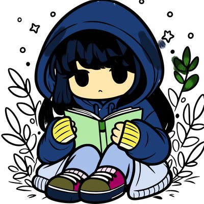 girl in oversized hoodie reading a book
