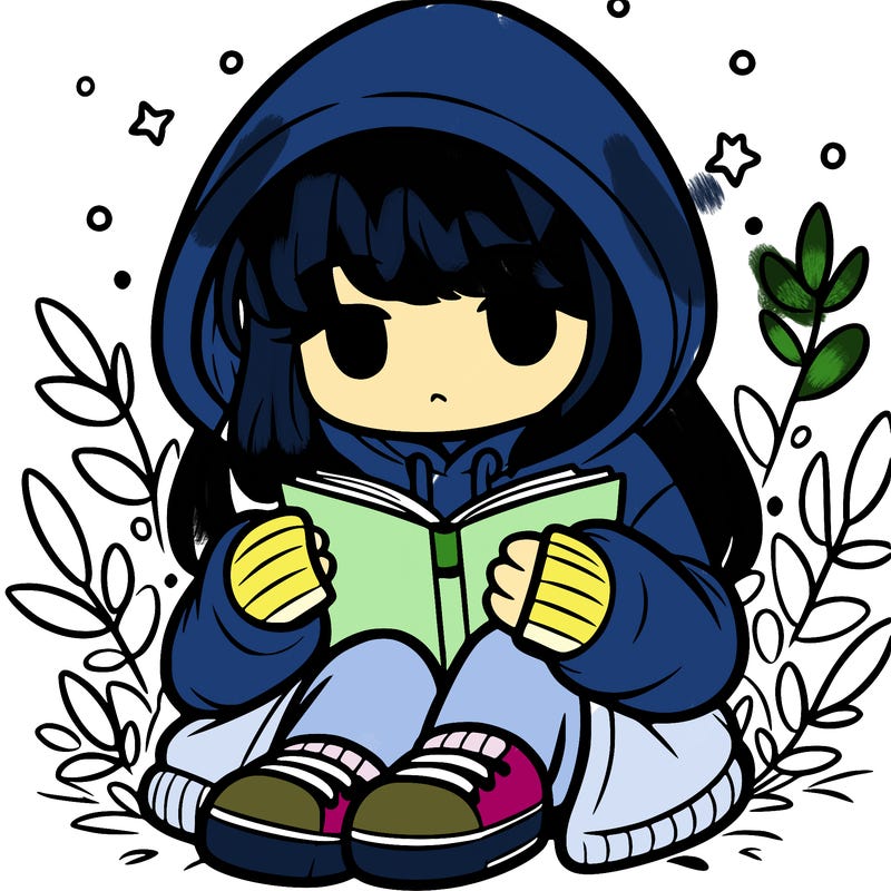 girl in oversized hoodie reading a book