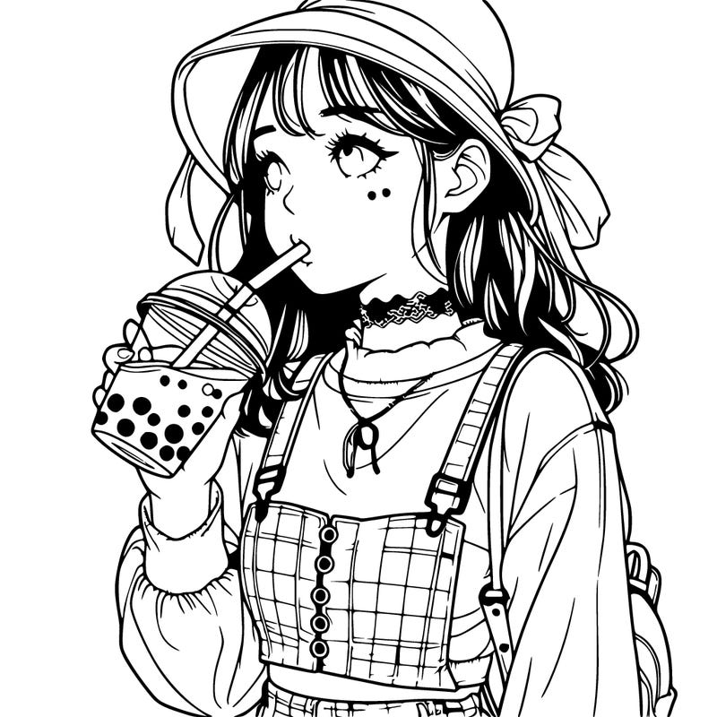 aesthetic realistic girl drinking boba