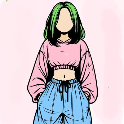 realistic girl faceless with baggy pants and a crop top
