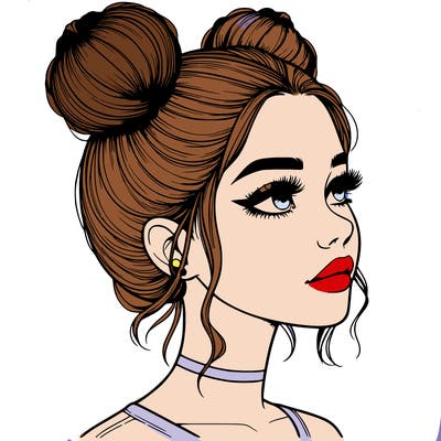 realistic girl with buns on the top of her head