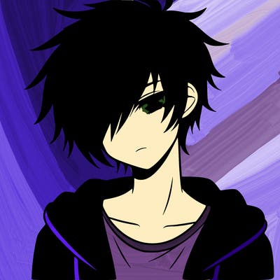 a emo anime boy with red highlights