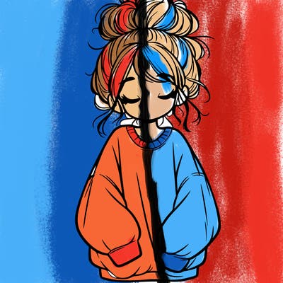 girl with baggy sweatshirt and messy bun