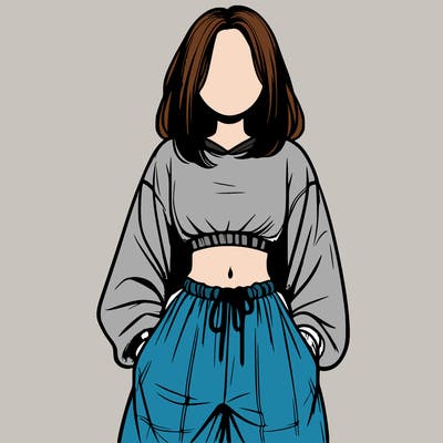 realistic girl faceless with baggy pants and a crop top