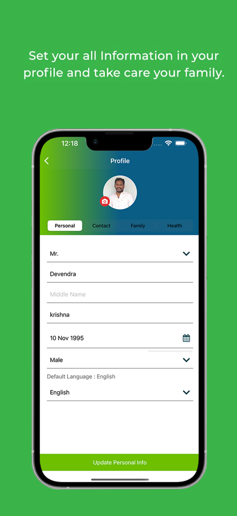 DocOnline: Ask a Doctor Online - DocOnline app user profile page showing personal information and language settings