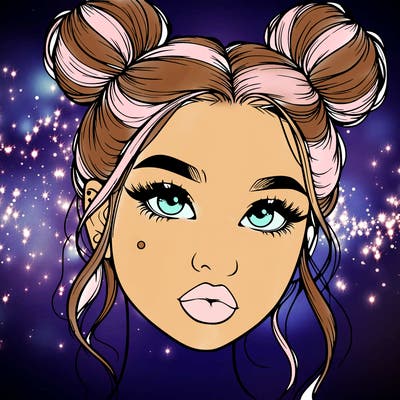 realistic girl with two buns on her hair and lips