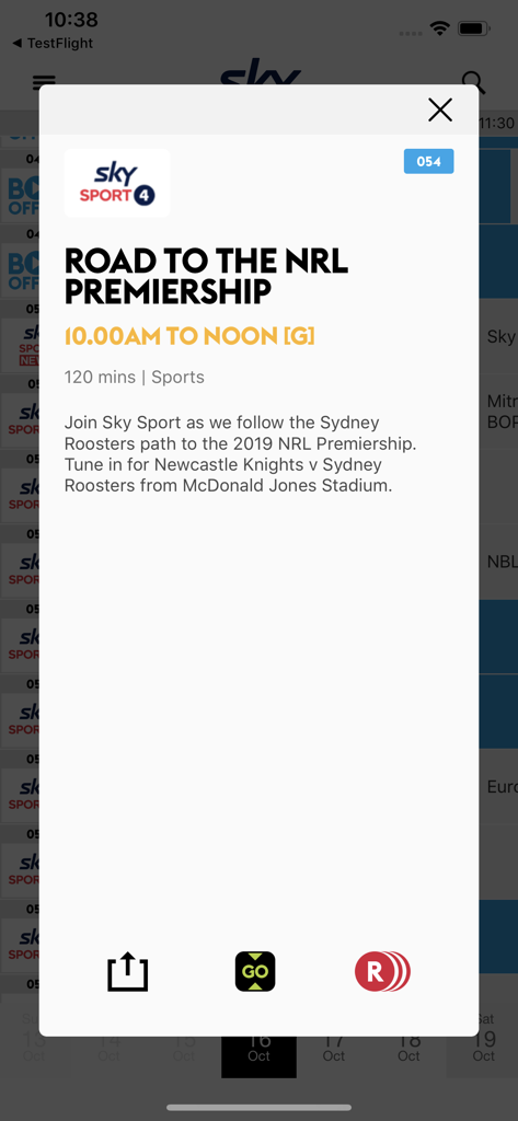 SKY TV GUIDE - La aplicación Sky TV Guide que muestra detalles del programa de Road to the NRL Premiership con opciones de grabación remota