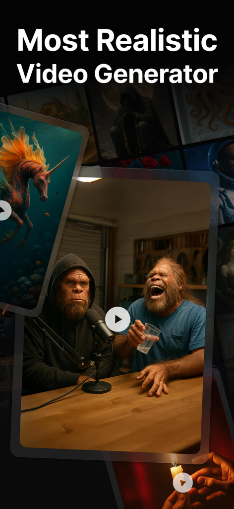 Flibbo AI - Video Image Maker - Showcase of Flibbo AI hyper-realistic video generation feature with creative AI-generated characters