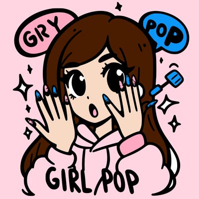 a girl showing off her nails and saying girly pop