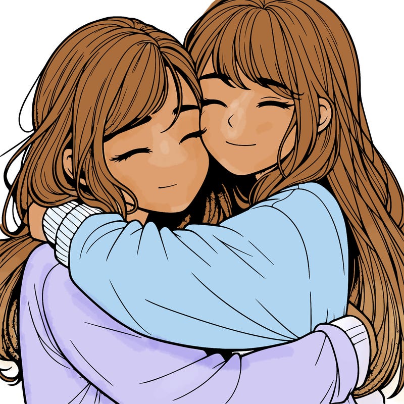 realistic two girls hugging