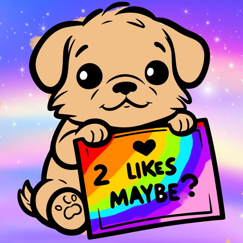 a puppy holding a sign that says 2 likes maybe?