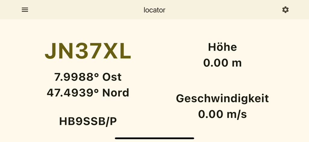 Screenshot of the qth locator app showing a Maidenhead grid square JN37XL with GPS coordinates and altitude
