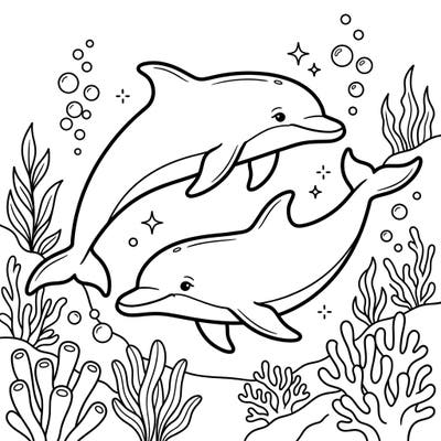 Explore the deep blue sea with this enchanting coloring page featuring two graceful dolphins. Designed specifically for kids, it offers a delightful journey into marine life with easy-to-color details.