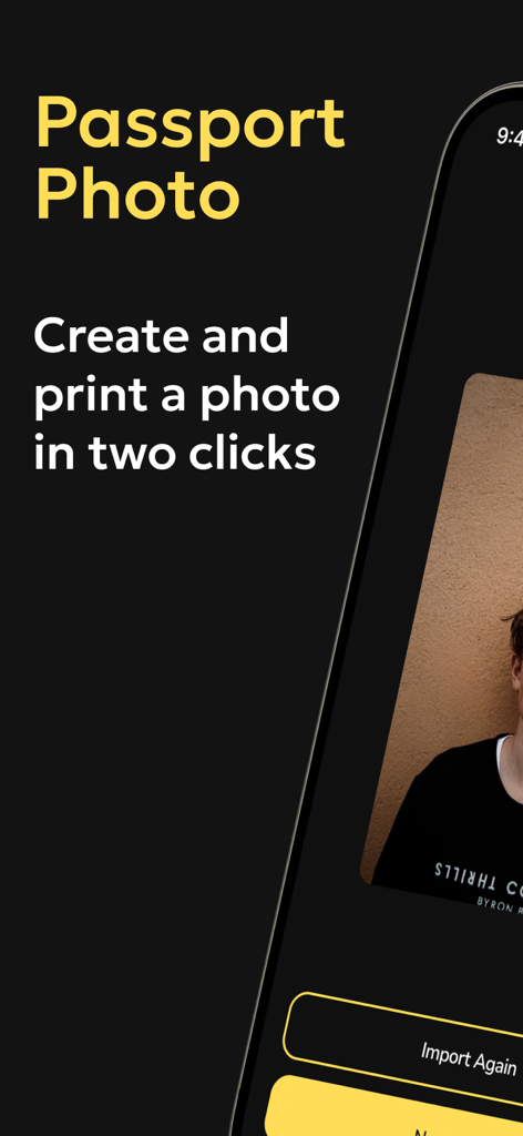 Passport Photo & ID Photo - Screenshot of the Passport Photo app showing the option to create and print a photo in two clicks