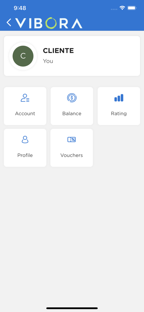 Vibora Padel Club - User account dashboard of the Vibora Padel Club app showing profile and rating sections