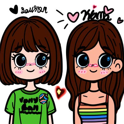 two girl best friends one with short hair one with long hair