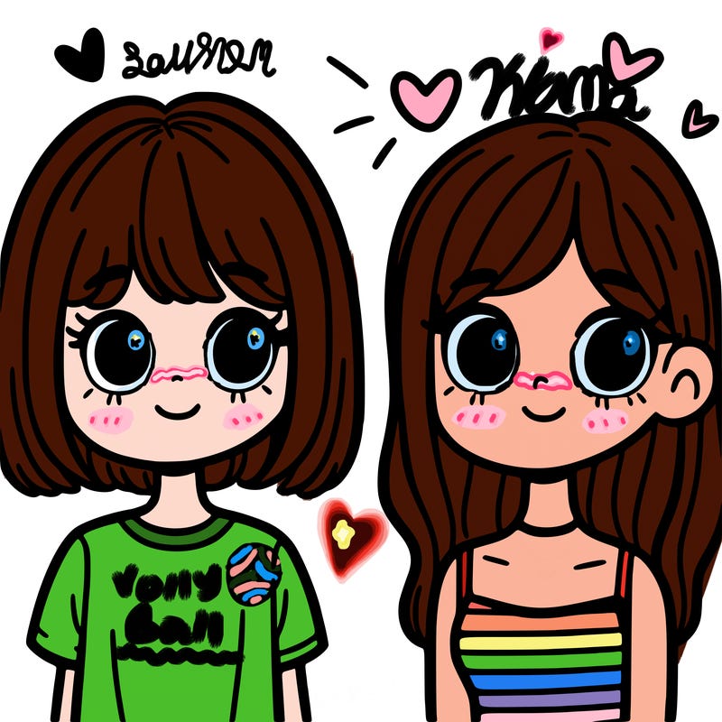 two girl best friends one with short hair one with long hair