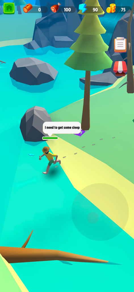 Survival Island - Build a City - 「眠る必要がある」という吹き出しが表示された熱帯の島を走るキャラクター