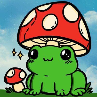 a cute frog with a mushroom hat
