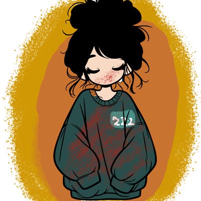 girl with baggy sweatshirt and messy bun