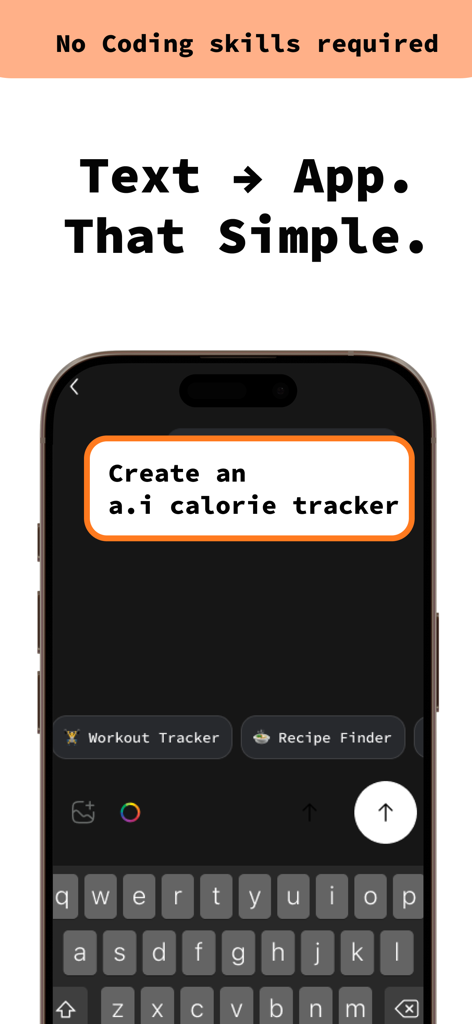 Interfaz de la aplicación App Maker mostrando una indicación para crear un rastreador de calorías con IA usando tecnología de texto a aplicación