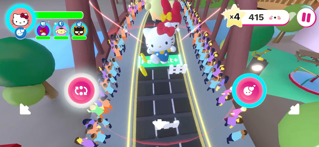 HELLO KITTY HAPPINESS PARADE - Hello Kitty and My Melody dancing on a parade track in a colorful 3D world
